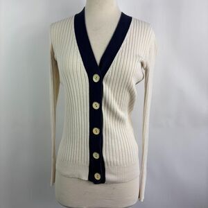 y2k cardigan sweater womens S ribbed tennis Old Navy v-neck preppy academia